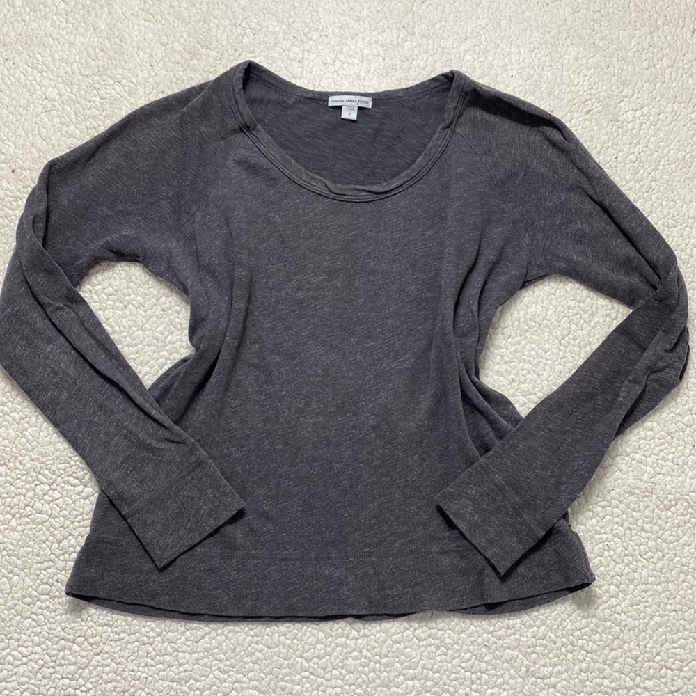 James Perse Standard Burnout Gray Long Sleeve Round Neck Sweater Size 2